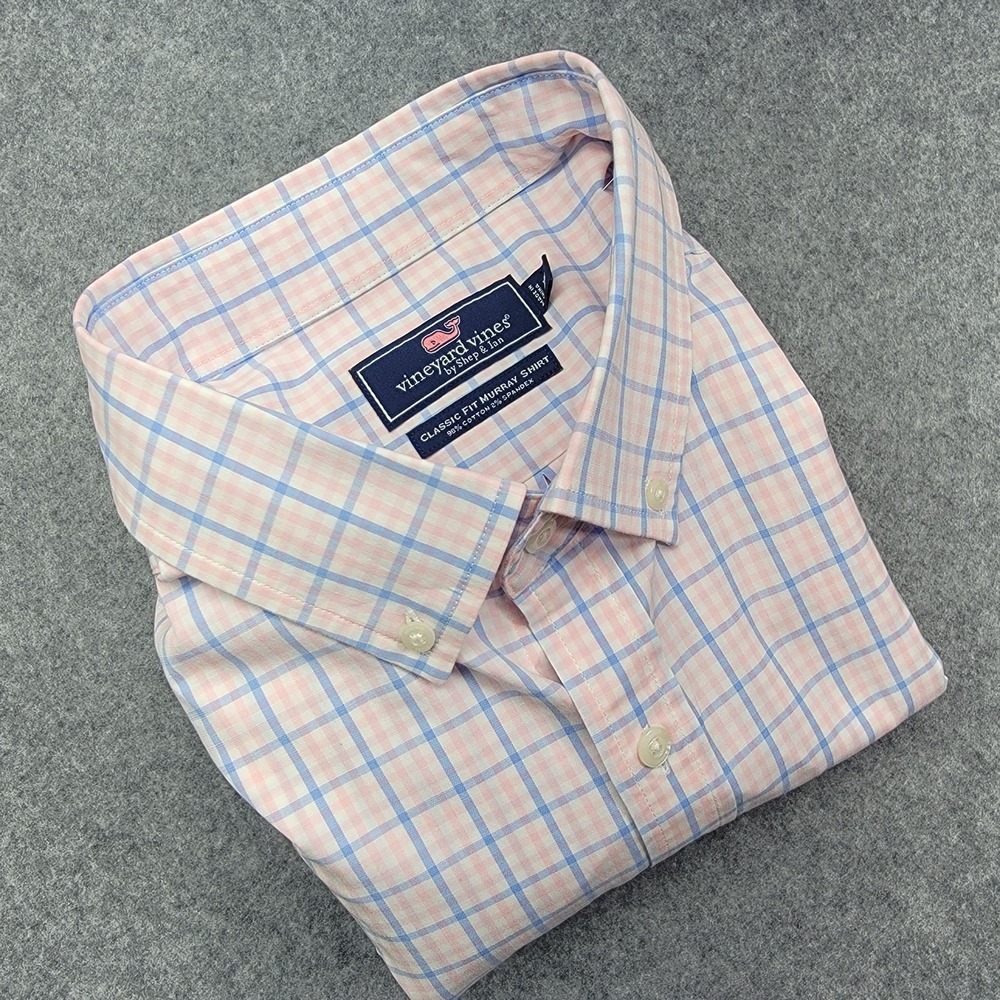 Vineyard Vines Murray Shirt Mens XL Button Down Gingham Check Pink Blue Cotton
